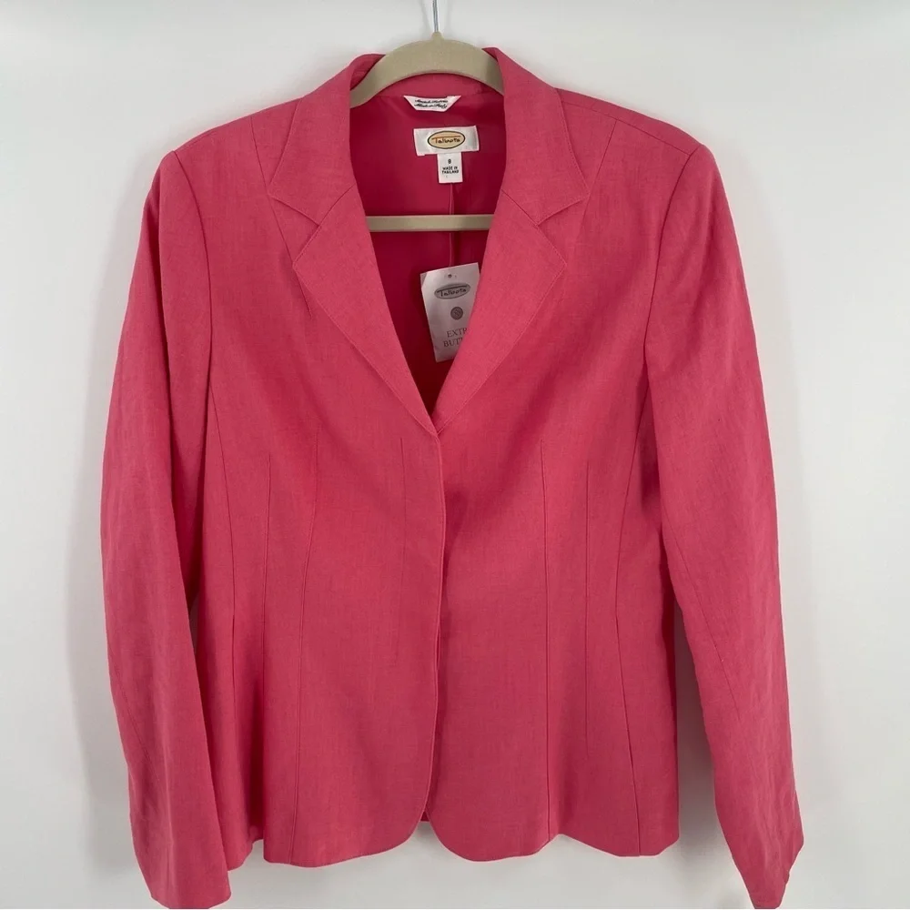Talbots Vintage Coral Linen Stretch Blend Fully Lined Hidden Button Blazer Work